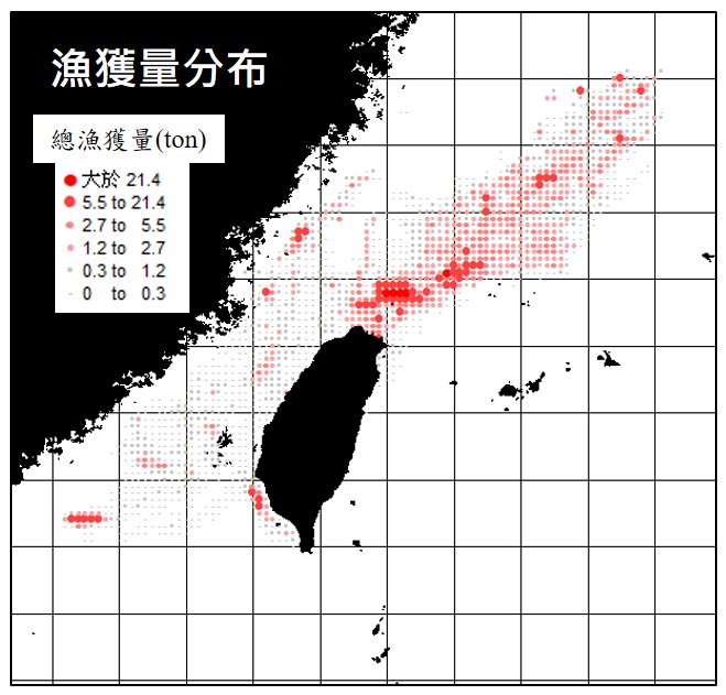 2018年臺灣各縣市鎖管生產量及漁獲量分布圖2